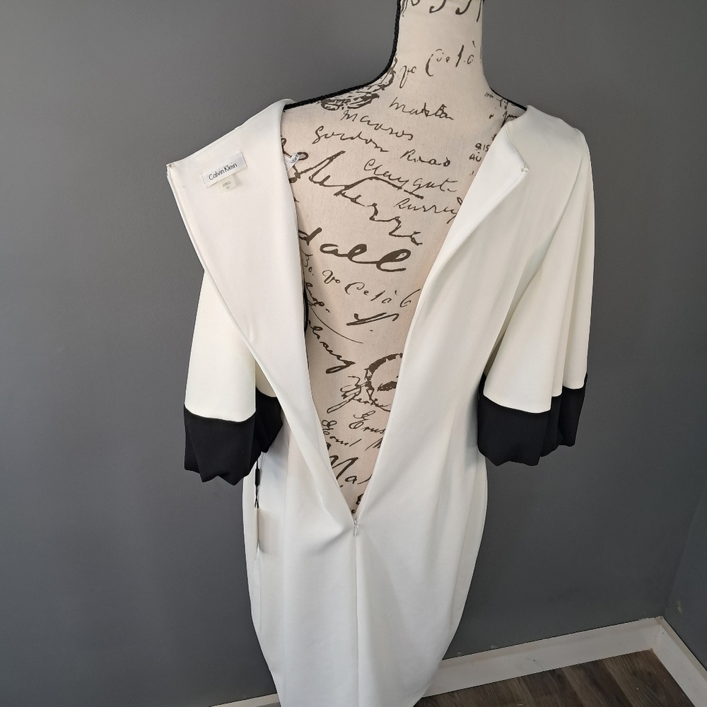 Calvin Klein Women's Sheath Dress White And Black 1/2 Sleeve Size 10 NWT - Picture 4 of 11